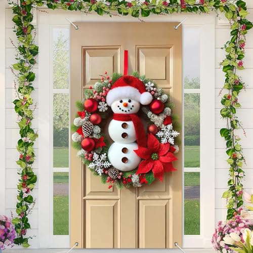 BlissYard Weihnachtstürabdeckung, 180 x 89 cm, Weihnachtsdekoration, Schneemann, Tannenzapfen, roter, weißer, grüner Hintergrund, hängende Banner für drinnen und draußen, Winter-Party-Dekoration BlissYard Weihnachtstürabdeckung, 180 x 89 cm, Weihnachtsdekoration, Schneemann, Tannenzapfen, roter, weißer, grüner Hintergrund, hängende Banner für drinnen und draußen, Winter-Party-Dekoration von BlissYard