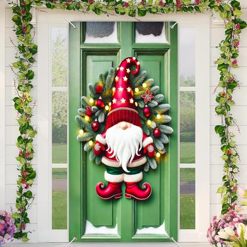 BlissYard Weihnachtstürabdeckung, 180 x 89 cm, Weihnachtsmann-Zwerg mit Sternhut und Tannengirlande, Hintergrund, hängende Banner für drinnen und draußen, Weihnachtsdekoration BlissYard Weihnachtstürabdeckung, 180 x 89 cm, Weihnachtsmann-Zwerg mit Sternhut und Tannengirlande, Hintergrund, hängende Banner für drinnen und draußen, Weihnachtsdekoration von BlissYard