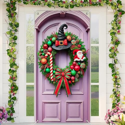 BlissYard Weihnachtstürabdeckung, 88,9 x 180,9 cm, Kranzbanner mit Zaubererhut, Weihnachtsmann, Zuckerstange, Rot, Grün, Gold, Dekor, Urlaub, Eingang, Hintergrund, Veranda, Innen- und Außenbereich BlissYard Weihnachtstürabdeckung, 88,9 x 180,9 cm, Kranzbanner mit Zaubererhut, Weihnachtsmann, Zuckerstange, Rot, Grün, Gold, Dekor, Urlaub, Eingang, Hintergrund, Veranda, Innen- und Außenbereich von BlissYard