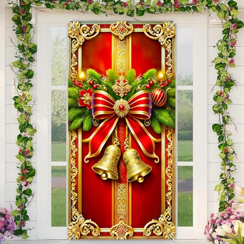 BlissYard Weihnachtstürabdeckung, 89,9 x 180,9 cm, Rot und Gold, Glocken-Türbanner mit Schleife und Ornamenten, Feiertags-Haustür-Dekoration, Outdoor-Weihnachtsdekorationen für Veranda, Eingang, zum BlissYard Weihnachtstürabdeckung, 89,9 x 180,9 cm, Rot und Gold, Glocken-Türbanner mit Schleife und Ornamenten, Feiertags-Haustür-Dekoration, Outdoor-Weihnachtsdekorationen für Veranda, Eingang, zum von BlissYard