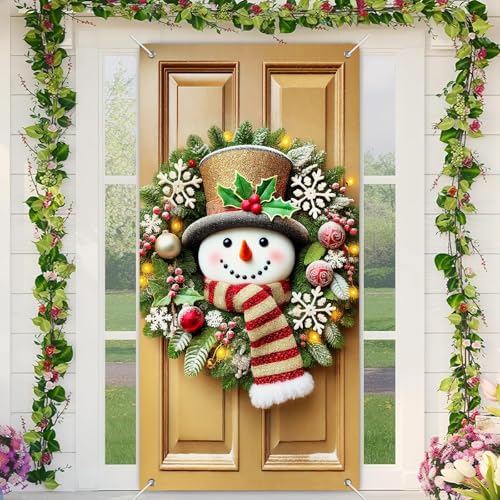 BlissYard Weihnachtstürabdeckung, 89,9 x 180,9 cm, Schneemann-Kranz, Banner, Feiertags-Eingangs-Dekoration, festliche Türdekoration, Veranda, Hintergrund, saisonal, Rot, Grün, Gold, Weiß, für drinnen BlissYard Weihnachtstürabdeckung, 89,9 x 180,9 cm, Schneemann-Kranz, Banner, Feiertags-Eingangs-Dekoration, festliche Türdekoration, Veranda, Hintergrund, saisonal, Rot, Grün, Gold, Weiß, für drinnen von BlissYard