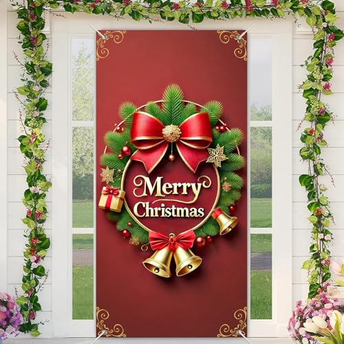BlissYard Weihnachtstürabdeckung, 89,9 x 180,9 cm, Weihnachtskranz, Türbanner in Rot, Grün, Gold, Weihnachtsdekoration für Innen- und Außenbereich, Eingangshintergrund, saisonale Türabdeckung BlissYard Weihnachtstürabdeckung, 89,9 x 180,9 cm, Weihnachtskranz, Türbanner in Rot, Grün, Gold, Weihnachtsdekoration für Innen- und Außenbereich, Eingangshintergrund, saisonale Türabdeckung von BlissYard