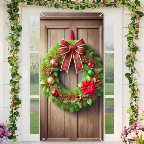 BlissYard Weihnachtstürabdeckung, Weihnachtskranz, Veranda, Banner, 89,9 x 180,9 cm, saisonale Türdekoration, Eingangshintergrund, Innen- und Außenbereich, festliche Winterdekoration BlissYard Weihnachtstürabdeckung, Weihnachtskranz, Veranda, Banner, 89,9 x 180,9 cm, saisonale Türdekoration, Eingangshintergrund, Innen- und Außenbereich, festliche Winterdekoration von BlissYard