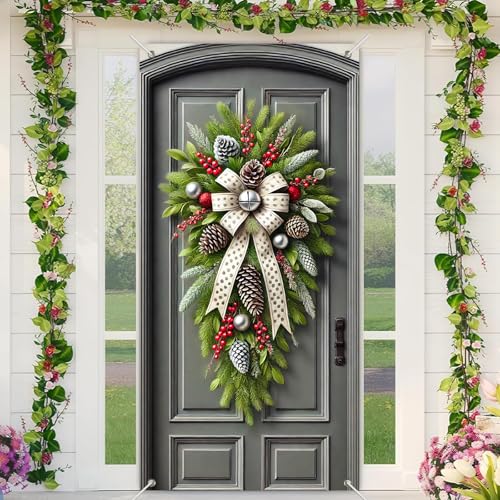 BlissYard Weihnachtstürabdeckung, Winter-Türabdeckung, Beere, Tannenzapfen, Girlande, Kranz, Türen, Banner, 180 x 89 cm, festliche Feiertagsdekoration, Frohe Weihnachten, Dekoration, Vorderdekoration BlissYard Weihnachtstürabdeckung, Winter-Türabdeckung, Beere, Tannenzapfen, Girlande, Kranz, Türen, Banner, 180 x 89 cm, festliche Feiertagsdekoration, Frohe Weihnachten, Dekoration, Vorderdekoration von BlissYard