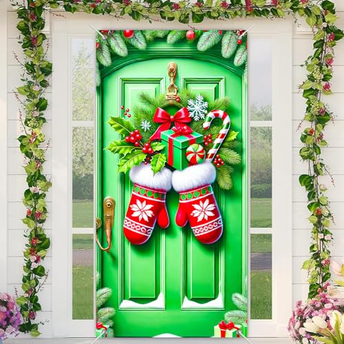 BlissYard Weihnachtstürabdeckung, Wintertürabdeckung, Weihnachts-Fäustlinge, Kranz, Urlaub, Haustürdekoration, 180 x 89 cm, festliches Willkommensbanner für Zuhause, Garten, Innen- und Außenbereich BlissYard Weihnachtstürabdeckung, Wintertürabdeckung, Weihnachts-Fäustlinge, Kranz, Urlaub, Haustürdekoration, 180 x 89 cm, festliches Willkommensbanner für Zuhause, Garten, Innen- und Außenbereich von BlissYard