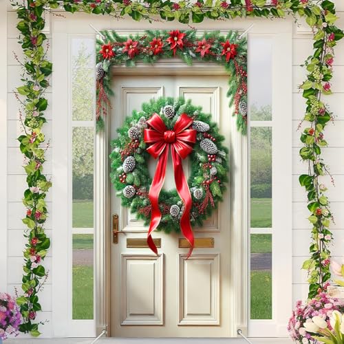 BlissYard Weihnachtstürabdeckungsbanner 89,9 x 180,9 cm, Haustürdekoration mit Kranz, rotem Band und Tannenzapfen, Urlaub, Veranda, Eingang, Wandbehang für Winter, Weihnachten, Zuhause, Innen- und BlissYard Weihnachtstürabdeckungsbanner 89,9 x 180,9 cm, Haustürdekoration mit Kranz, rotem Band und Tannenzapfen, Urlaub, Veranda, Eingang, Wandbehang für Winter, Weihnachten, Zuhause, Innen- und von BlissYard
