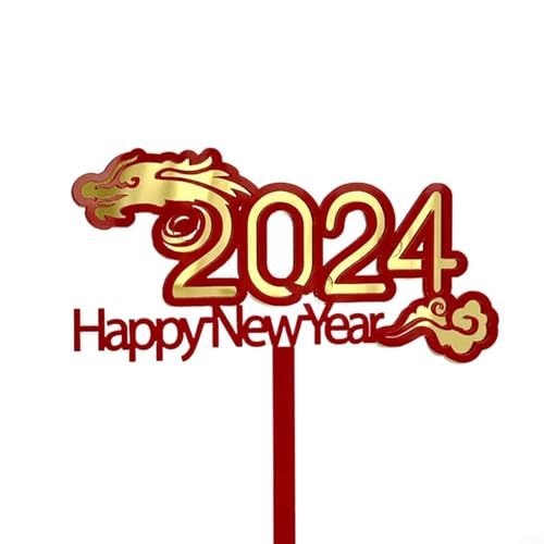 2024 Acryl-Kuchendekoration für Neujahrskuchen, glitzerndes handgefertigtes Partyzubehör, geeignet für Feiertagsveranstaltungen (H) von BlissfulAbode