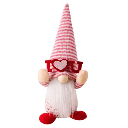 BlissfulAbode Niedliche rosa Valentinstag-Zwergpuppe, gefüllter Plüsch-Zwerg, Dekoration, weicher Strickstoff, 28 cm Höhe, Partygeschenk (Jungen) von BlissfulAbode
