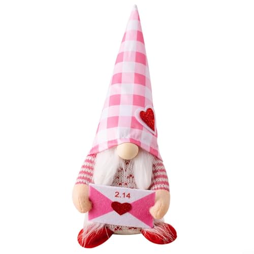 BlissfulAbode Niedliche rosa Valentinstag-Zwergpuppe, gefüllter Plüsch-Zwerg, Dekoration, weicher Strickstoff, 28 cm Höhe, Partygeschenk (Mädchen) von BlissfulAbode