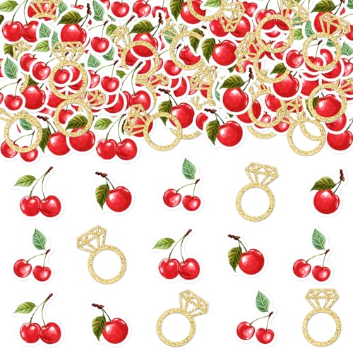 200 Stück Kirsche Junggesellinnenabschied Konfetti "She's the Cherry on Top" Dekorationen rote Kirsche Glitzer Diamanten Konfetti rote Kirsche Dekor für Mädchen Brautparty Geburtstag Party Babyparty von Blisstock