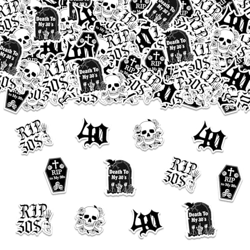 200 Stück Konfetti, Motiv: Death to My 30s, Rip to My 30s Geburtstag, schwarzer Gothic-Totenkopf-Dekoration, Tischdekorationen für Frauen und Männer, Beerdigung für meine Jugend zum 40. Geburtstag, 200 Stück Konfetti, Motiv: Death to My 30s, Rip to My 30s Geburtstag, schwarzer Gothic-Totenkopf-Dekoration, Tischdekorationen für Frauen und Männer, Beerdigung für meine Jugend zum 40. Geburtstag, von Blisstock