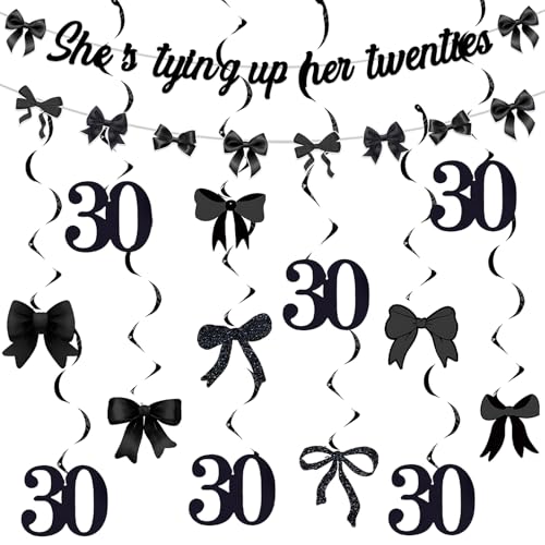 Black Bow 30th Birthday Party Decorations She's Tying up Her Twenties Banner Garland Bows Party Hanging Swirls Blacks 30th Birthdays Hanging Swirls for Women Black Bow 30 Thirty Supplies Black Bow 30th Birthday Party Decorations She's Tying up Her Twenties Banner Garland Bows Party Hanging Swirls Blacks 30th Birthdays Hanging Swirls for Women Black Bow 30 Thirty Supplies von Blisstock