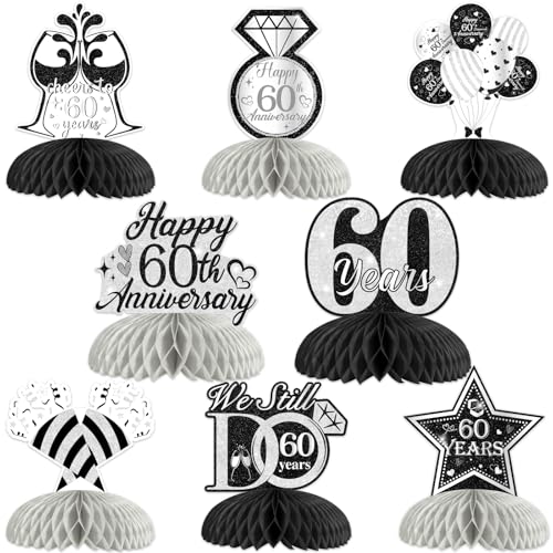 Waben-Tafelaufsätze zum 60. Hochzeitstag, Party-Dekorationen zum 60. Hochzeitstag, Partydekoration, Schwarz-Silber-Cheer to 60 Jahre, Tischaufsätze, Dekorationen für 60-jährige Jubiläumsartikel, 8 Waben-Tafelaufsätze zum 60. Hochzeitstag, Party-Dekorationen zum 60. Hochzeitstag, Partydekoration, Schwarz-Silber-Cheer to 60 Jahre, Tischaufsätze, Dekorationen für 60-jährige Jubiläumsartikel, 8 von Blisstock