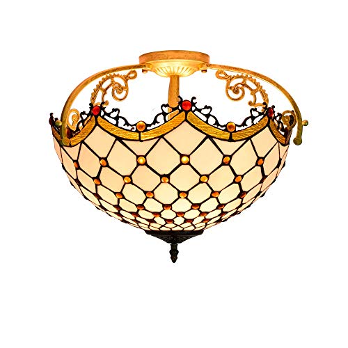 Blivuself Tiffany Deckenleuchte 16 Zoll Halbdeckenleuchte Tiffany Glasperlen Buntglas-Art-Deckenleuchte-hängende Lampen-Wohnzimmer-Licht-Hallen-Lampe von Blivuself