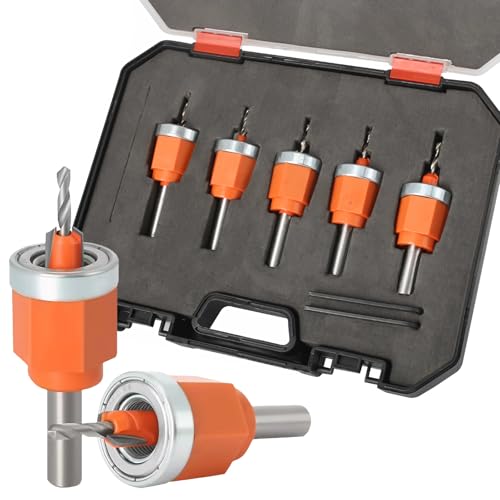 Kegelsenker-Bohrer mit Senker Set 5 Stück, Senkbohrer Bohrsenker, Holzbohrer Vorbohrer mit Senker und Tiefenanschlag Vorbohren Senkkopf Bohrer Tiefenstopp, Senklochbohrer für Holz Kunststoff von Blleshelfl