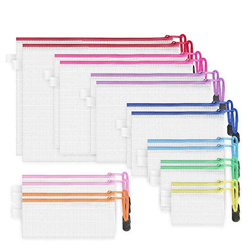 Blmirror 18 Paket 8 GrößEn Reiß Verschluss Netz Beutel, Wasserdichte Reiß Verschluss Akten Beutel Dokumenten Tasche Mehrzweck (9 Farben) von Blmirror