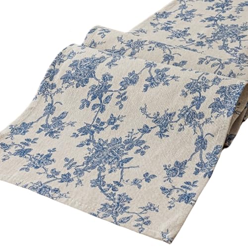 Blauer Tischläufer, Blauer Blumentischläufer, 12 x 71 Zoll langes Retro -Essen, waschbare Kommode Cover für Home Kitchen Party Decor und Weiß von Blogiiup