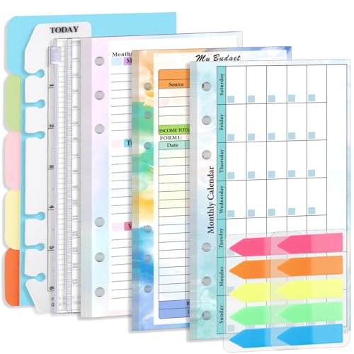 Budget-Binder-Einsätze, A6-Planereinsätze 1Set 6-Loch A6 Binder Komplettes Budget-Ersatzkit mit wöchentlichem monatlicher Plan, Finanzseite, Papierteiler, Tasche, Herrscher, Aufkleber von Blogiiup