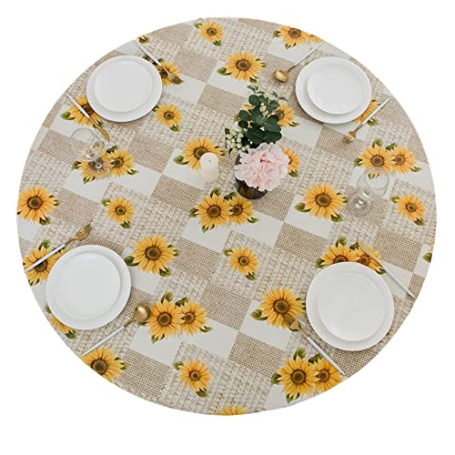 Sonnenblume runde Tischdecke, 37-44 in Sonnenblumen, die runde Tischdecke mit Flanell-Rücken-Rückenkanten-Kunststoff-Tischabdeckung für Wasserdicke zum Essen ausgestattet ist von Blogiiup