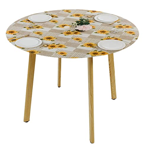 Sonnenblume runde Tischdecke, 45-55 in Sonnenblumen-Rund-Tischdecke mit Flanellrücken-Rückenleitkante Plastikabdecke wasserdichtes Tischtuch zum Essen von Blogiiup