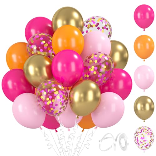 BlooMoo 60 Stück Luftballons Rosa Orange, 12 Zoll Latex Luftballons Orange Pink Gold, Metallic Ballons und Konfetti Ballons Set, für Geburtstag Hochzeit Party Dekoration von BlooMoo