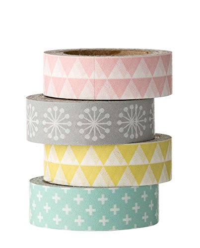 Bloomingville Masking Tape Pastell Home Retro Washy Tapes Klebebänder Deko Papierbänder 8 m, rosa grau gelb grün, Reispapier von Bloomingville