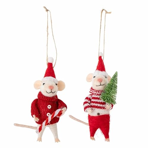 Bloomingville PEO Set aus Zwei Ornamenten aus Wolle in Form von kleinen Mäusen, rot, Maße: L6xH13xB9 cm Bloomingville PEO Set aus Zwei Ornamenten aus Wolle in Form von kleinen Mäusen, rot, Maße: L6xH13xB9 cm von Bloomingville