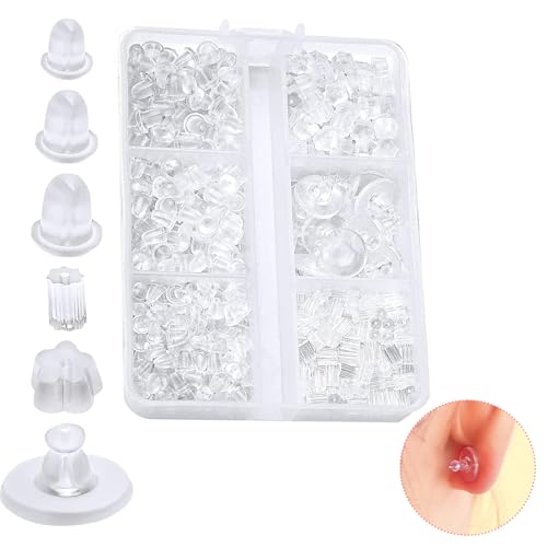 Transparente Ohrring-Verschlüsse, weicher Gummi-Ohrring-Stopper, 6 Stile, Silikon, hypoallergen, Sicherheitsverschlüsse für Damen und Mädchen, für Ohrstecker, Schule, Schmuckherstellung, 600 Stück Transparente Ohrring-Verschlüsse, weicher Gummi-Ohrring-Stopper, 6 Stile, Silikon, hypoallergen, Sicherheitsverschlüsse für Damen und Mädchen, für Ohrstecker, Schule, Schmuckherstellung, 600 Stück von Bloomique