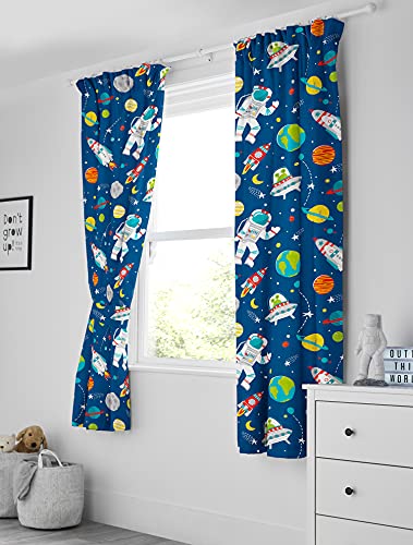 Bloomsbury Mill – Weltraum, Rakete & Planet – Gefüttertes Gardinenpaar mit Raffhalter für Kinder – 168 cm x 183 cm von Bloomsbury Mill