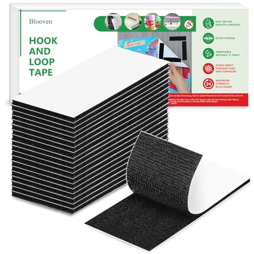 Blooven Klettband Selbstklebend 20 Stück 50 * 100 mm Extra Stark, Doppelseitig Klebende mit Klettverschluss Selbstklebendes Klebepad Flauschband und Hakenband (Schwarz) von Blooven