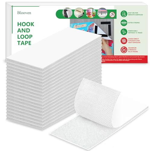 Blooven Klettband Selbstklebend 20 Stück 50 * 100 mm Extra Stark, Doppelseitig Klebende mit Klettverschluss Selbstklebendes Klebepad Flauschband und Hakenband (Weiß) von Blooven