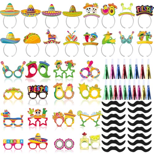 Blosssound 66 Stück mexikanische Fiesta-Partygeschenke, Cinco de Mayo Dekorationen, enthalten Taco Sombrero Piñata, Stirnbänder, Margarita, Kaktus, Brillen, Geräuschmacher, schwarze Schnurrbärte für Blosssound 66 Stück mexikanische Fiesta-Partygeschenke, Cinco de Mayo Dekorationen, enthalten Taco Sombrero Piñata, Stirnbänder, Margarita, Kaktus, Brillen, Geräuschmacher, schwarze Schnurrbärte für von Blosssound