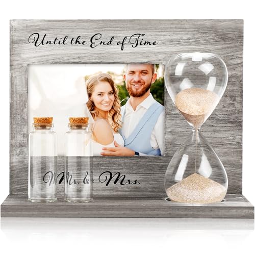 Blosssound Hochzeitssandzeremonie-Set aus Holz, Bilderrahmen, Sanduhr-Trichter, Sand, Glasflaschen, Mr and Mrs bis zum Ende der Zeit, Einheitsset für Hochzeiten, Zeremonie, Partyzubehör (Licht) von Blosssound