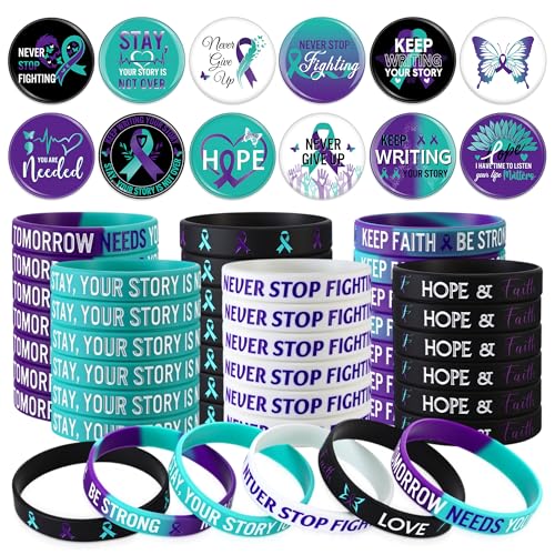 Blosssound Silikon-Armbänder für Selbstmordprävention, Partyzubehör, Partyzubehör, 80 Stück, Lila / Blaugrün, inspirierendes Gummi-Armband für Partygeschenke, Geschenke Blosssound Silikon-Armbänder für Selbstmordprävention, Partyzubehör, Partyzubehör, 80 Stück, Lila / Blaugrün, inspirierendes Gummi-Armband für Partygeschenke, Geschenke von Blosssound