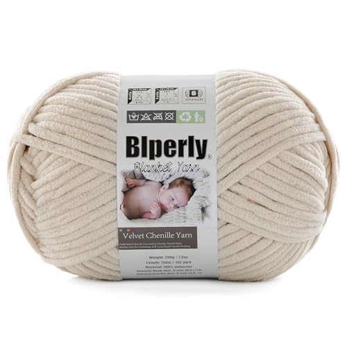 1 Packung weiches Chenille-Garn zum Häkeln, Nr. 6 Super Bulky Big Twist Textur, grobes Garn zum Stricken von Amigurumi und Heimdekoration (je 200 g, 140 m) (Beige) von Blperly