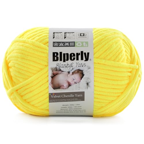 1 Packung weiches Chenille-Garn zum Häkeln, Nr. 6 Super Bulky Big Twist Textur, grobes Garn zum Stricken von Amigurumi und Heimdekoration (je 200 g, 140 m) (Buttergelb) von Blperly