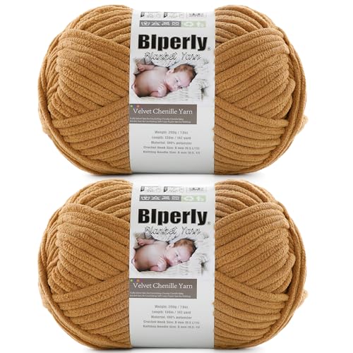 1 Packung weiches Chenille-Garn zum Häkeln, Nr. 6 Super Bulky Big Twist Textur, grobes Garn zum Stricken von Amigurumi und Heimdekoration (je 200 g, 140 m) (Camel) von Blperly