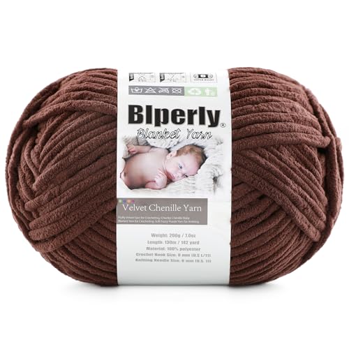 1 Packung weiches Chenille-Garn zum Häkeln, Nr. 6 Super Bulky Big Twist Textur, grobes Garn zum Stricken von Amigurumi und Heimdekoration (je 200 g, 140 m) (Dark Curry) von Blperly