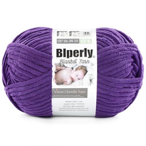 1 Packung weiches Chenille-Garn zum Häkeln, Nr. 6 Super Bulky Big Twist Textur, grobes Garn zum Stricken von Amigurumi und Heimdekoration (je 200 g, 140 m) (Dunkelviolett) von Blperly