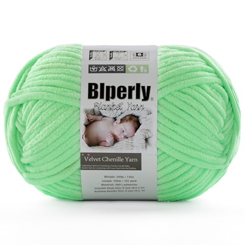 1 Packung weiches Chenille-Garn zum Häkeln, Nr. 6 Super Bulky Big Twist Textur, grobes Garn zum Stricken von Amigurumi und Heimdekoration (je 200 g, 140 m) (Hellgrün) von Blperly
