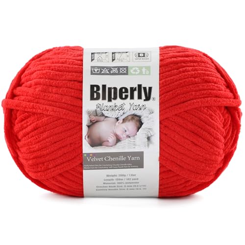 1 Packung weiches Chenille-Garn zum Häkeln, Nr. 6 Super Bulky Big Twist Textur, grobes Garn zum Stricken von Amigurumi und Heimdekoration (je 200 g, 140 m) (Hellrot) von Blperly
