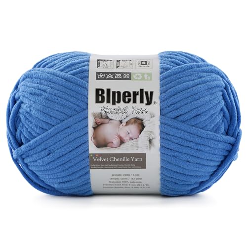 1 Packung weiches Chenille-Garn zum Häkeln, Nr. 6 Super Bulky Big Twist Textur, grobes Garn zum Stricken von Amigurumi und Heimdekoration (je 200 g, 140 m) (Himmelblau) von Blperly