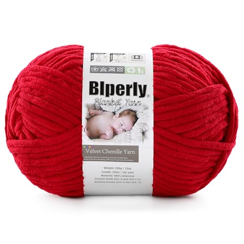 1 Packung weiches Chenille-Garn zum Häkeln, Nr. 6 Super Bulky Big Twist Textur, grobes Garn zum Stricken von Amigurumi und Heimdekoration (je 200 g, 140 m) (Jujube-Rot) von Blperly
