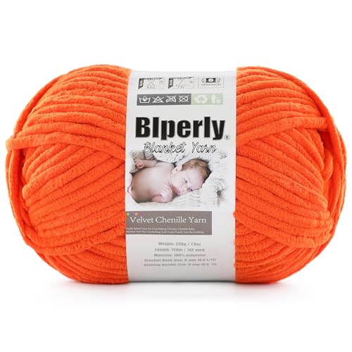 1 Packung weiches Chenille-Garn zum Häkeln, Nr. 6 Super Bulky Big Twist Textur, grobes Garn zum Stricken von Amigurumi und Heimdekoration (je 200 g, 140 m) (Orangenschale) von Blperly