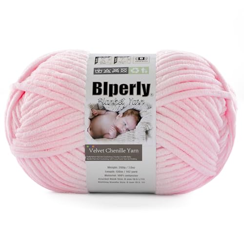 1 Packung weiches Chenille-Garn zum Häkeln, Nr. 6 Super Bulky Big Twist Textur, grobes Garn zum Stricken von Amigurumi und Heimdekoration (je 200 g, 140 m) (blassrosa) von Blperly