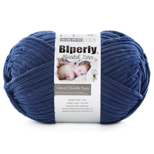 1 Packung weiches Chenille-Garn zum Häkeln, Nr. 6 Super Bulky Big Twist Textur, grobes Garn zum Stricken von Amigurumi und Heimdekoration (je 200 g, 140 m) (dunkelblau) von Blperly