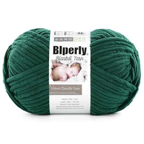1 Packung weiches Chenille-Garn zum Häkeln, Nr. 6 Super Bulky Big Twist Textur, grobes Garn zum Stricken von Amigurumi und Heimdekoration (je 200 g, 140 m) (dunkelgrün) von Blperly