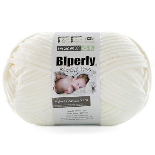 1 Packung weiches Chenille-Garn zum Häkeln, Nr. 6 Super Bulky Big Twist Textur, grobes Garn zum Stricken von Amigurumi und Heimdekoration (je 200 g, 140 m) (milchigweiß) von Blperly