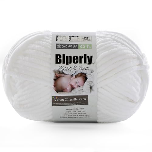 1 Packung weiches Chenille-Garn zum Häkeln, Nr. 6 Super Bulky Big Twist Textur, grobes Garn zum Stricken von Amigurumi und Heimdekoration (je 200 g, 140 m) (reinweiß) von Blperly