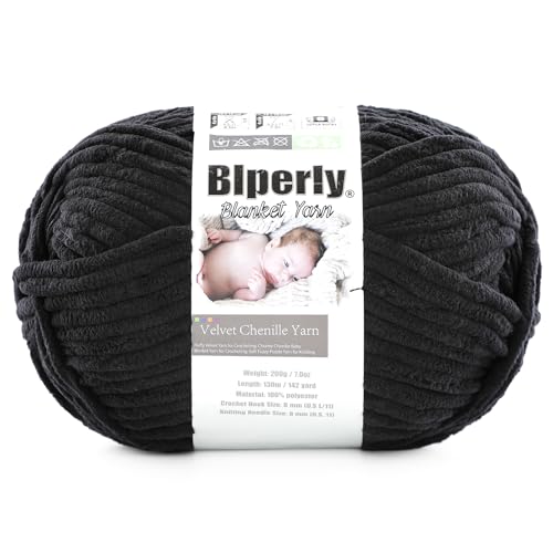 1 Packung weiches Chenille-Garn zum Häkeln, Nr. 6 Super Bulky Big Twist Textur, grobes Garn zum Stricken von Amigurumi und Heimdekoration (je 200 g, 140 m) (schwarz) von Blperly